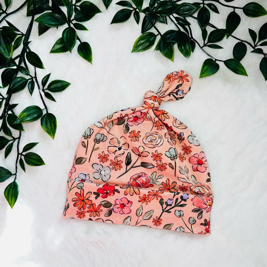 The Coral Ditsy Floral Baby Hat